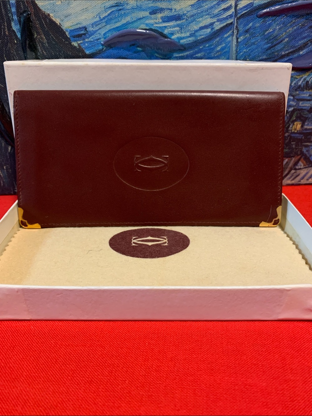 Cartier Brown Leather Card & Key Holder with Gold Corners